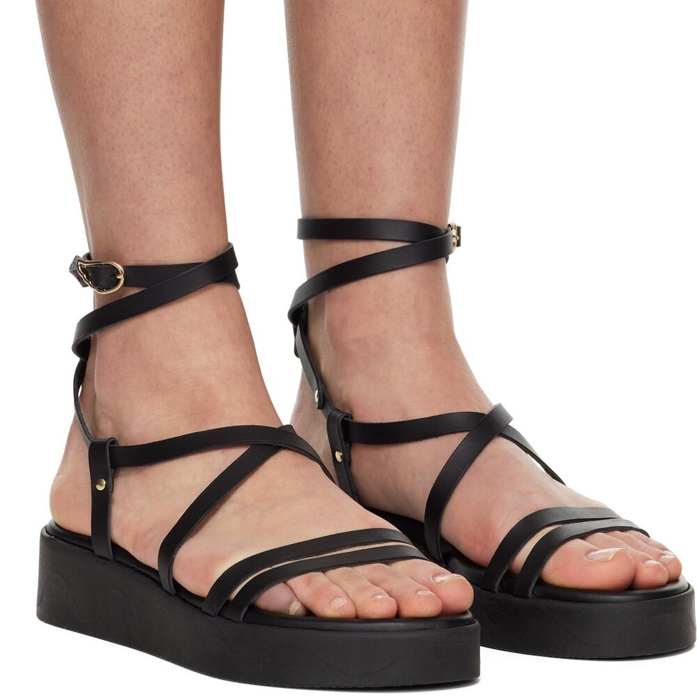 Ancient Greek Sandals - Black Aristea Strappy Sandals | Size 39